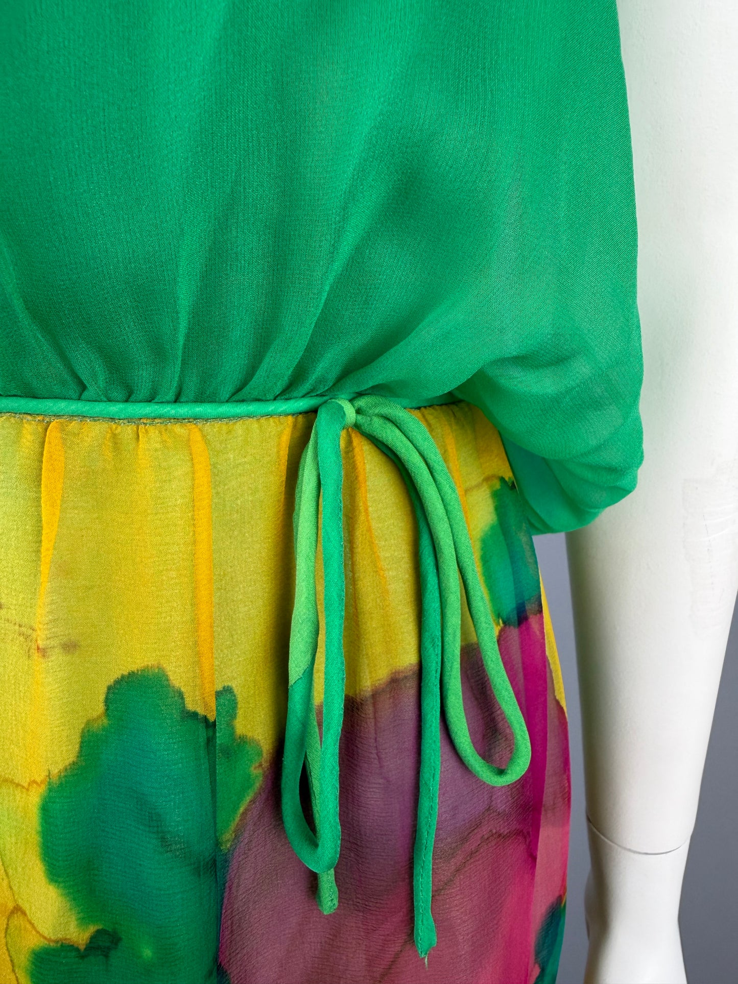 70s Roger Freres Silk Dress, French Designer Dress, Size S