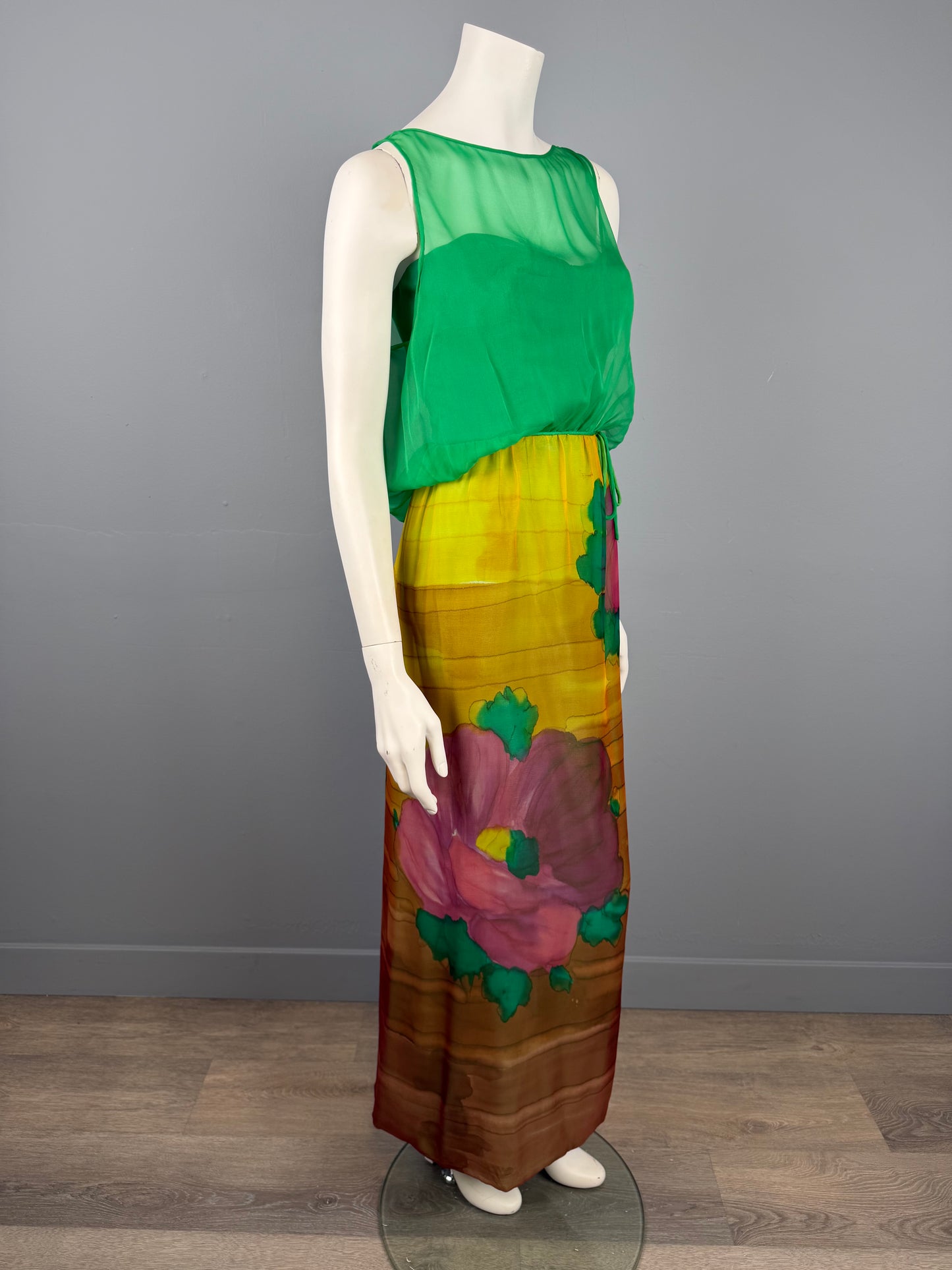 70s Roger Freres Silk Dress, French Designer Dress, Size S
