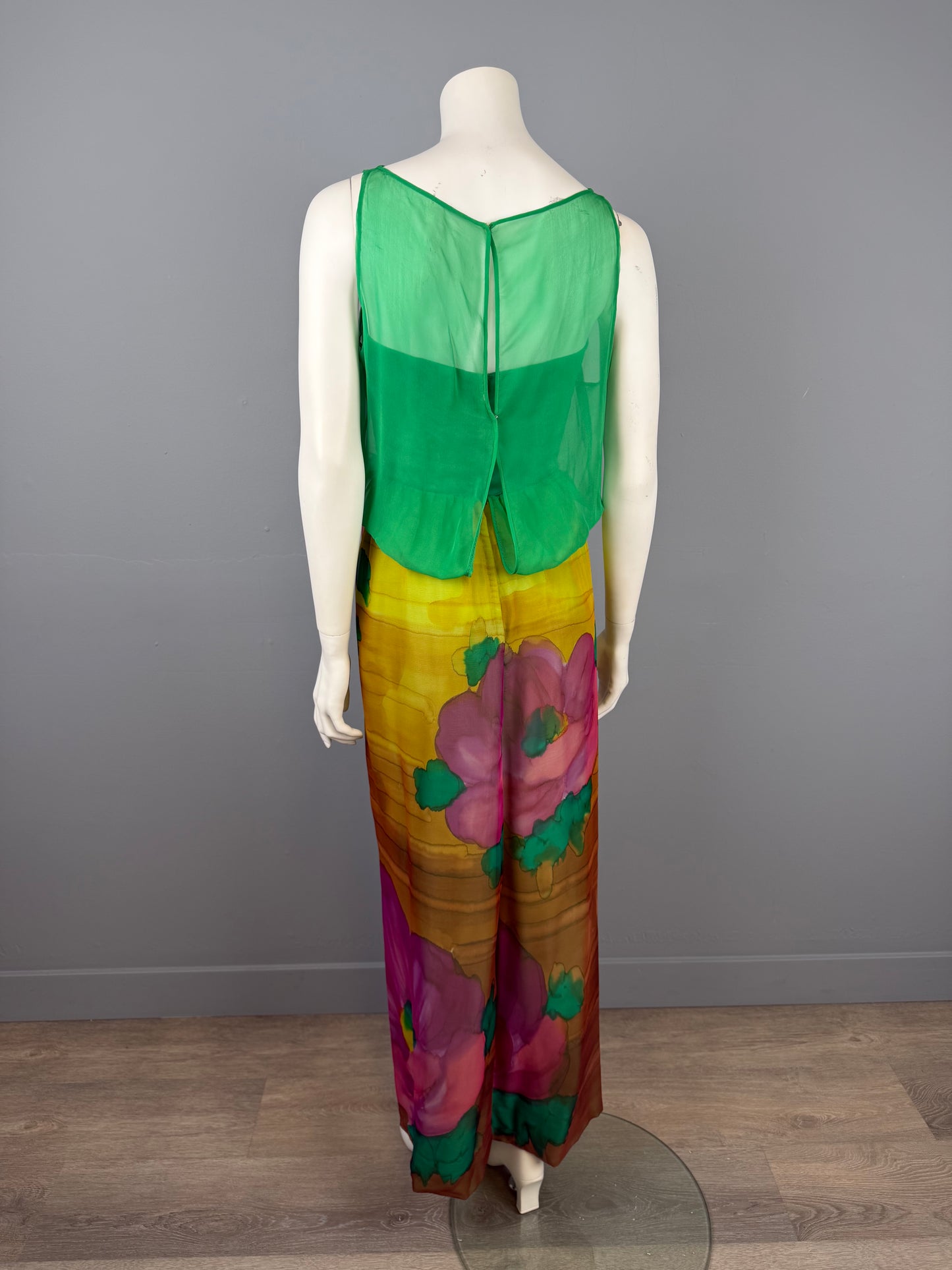 70s Roger Freres Silk Dress, French Designer Dress, Size S