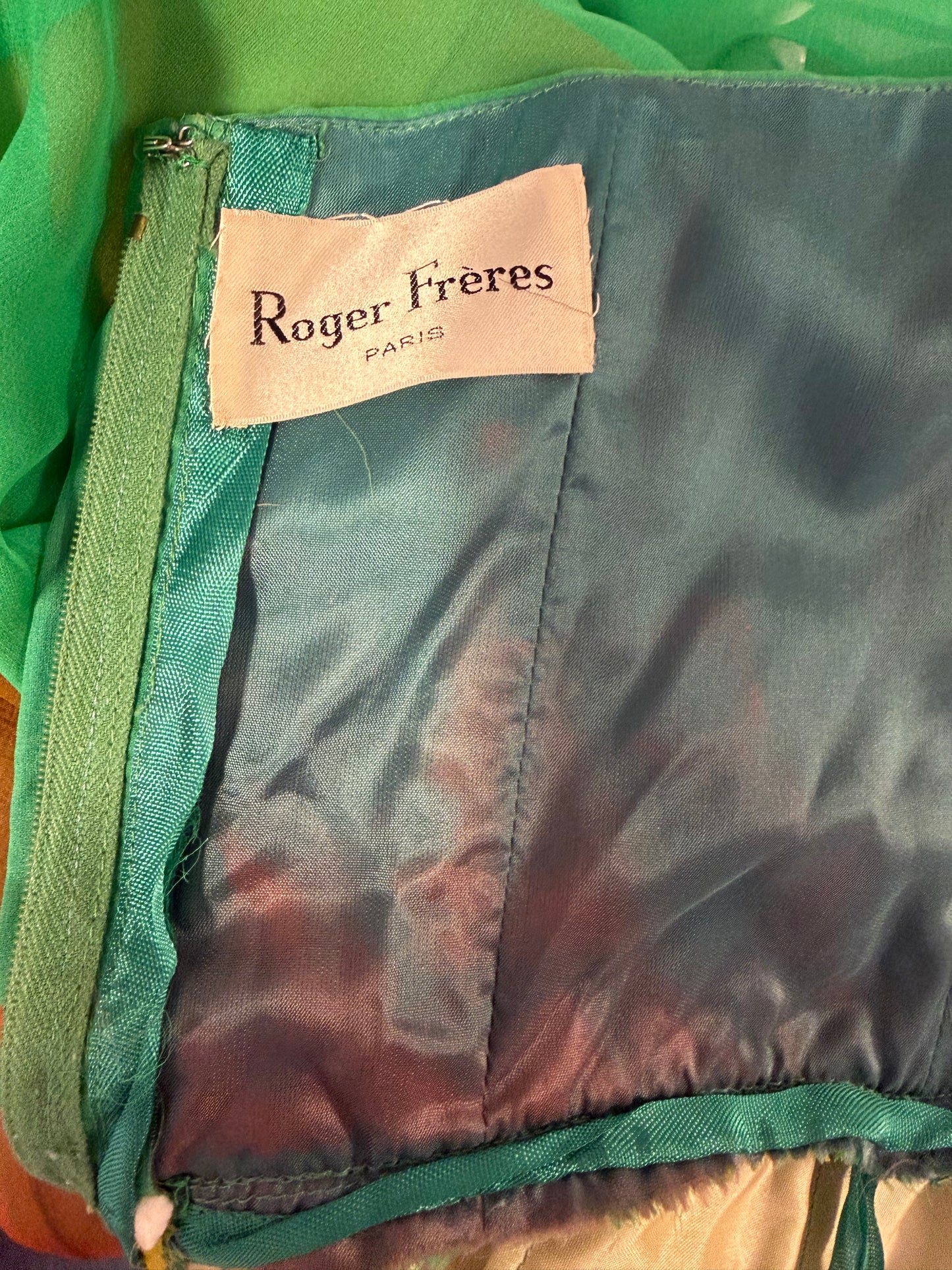 70s Roger Freres Silk Dress, French Designer Dress, Size S