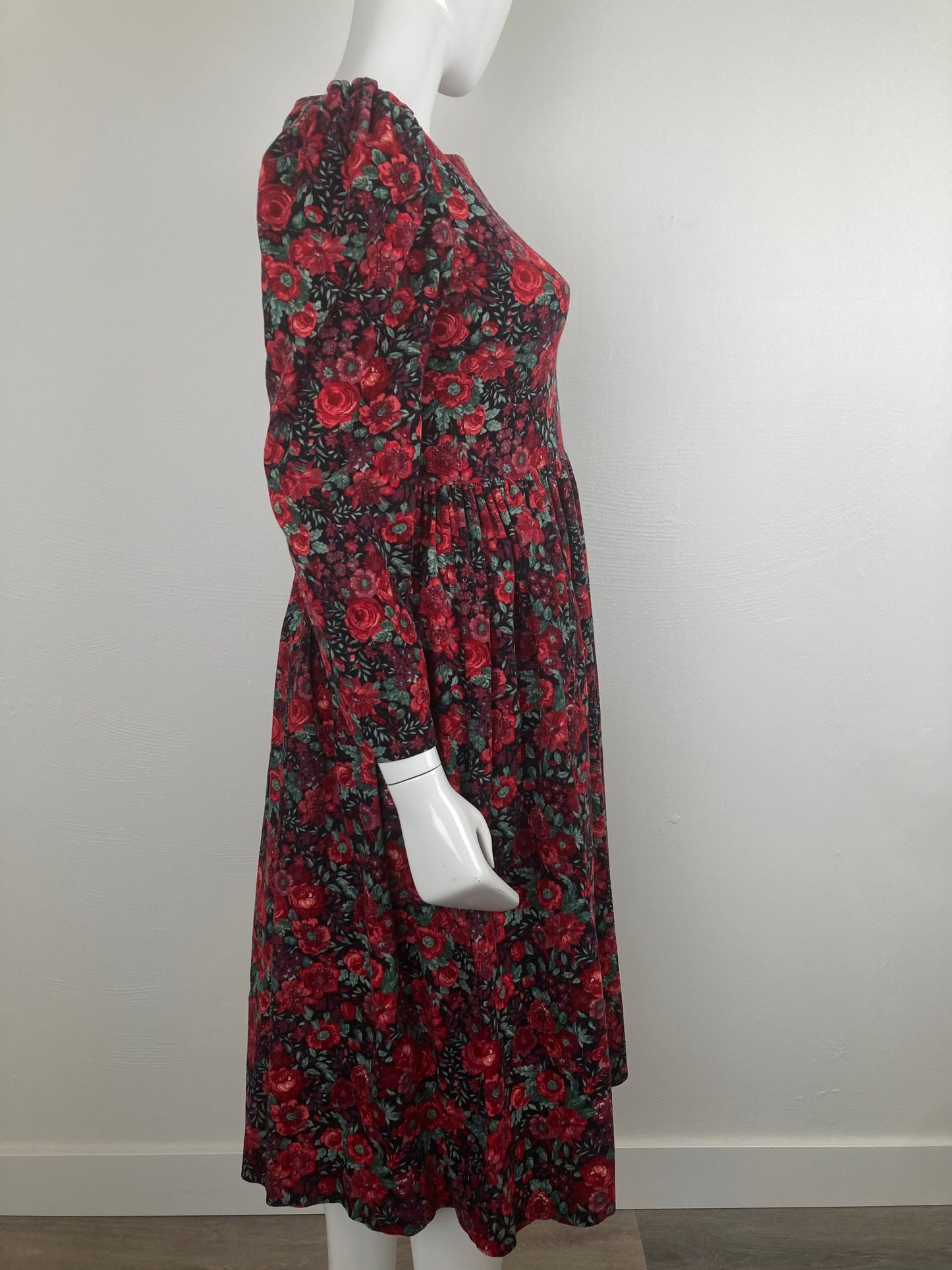 1980s Laura Ashley Printed Corduroy Dress, Size M (10)