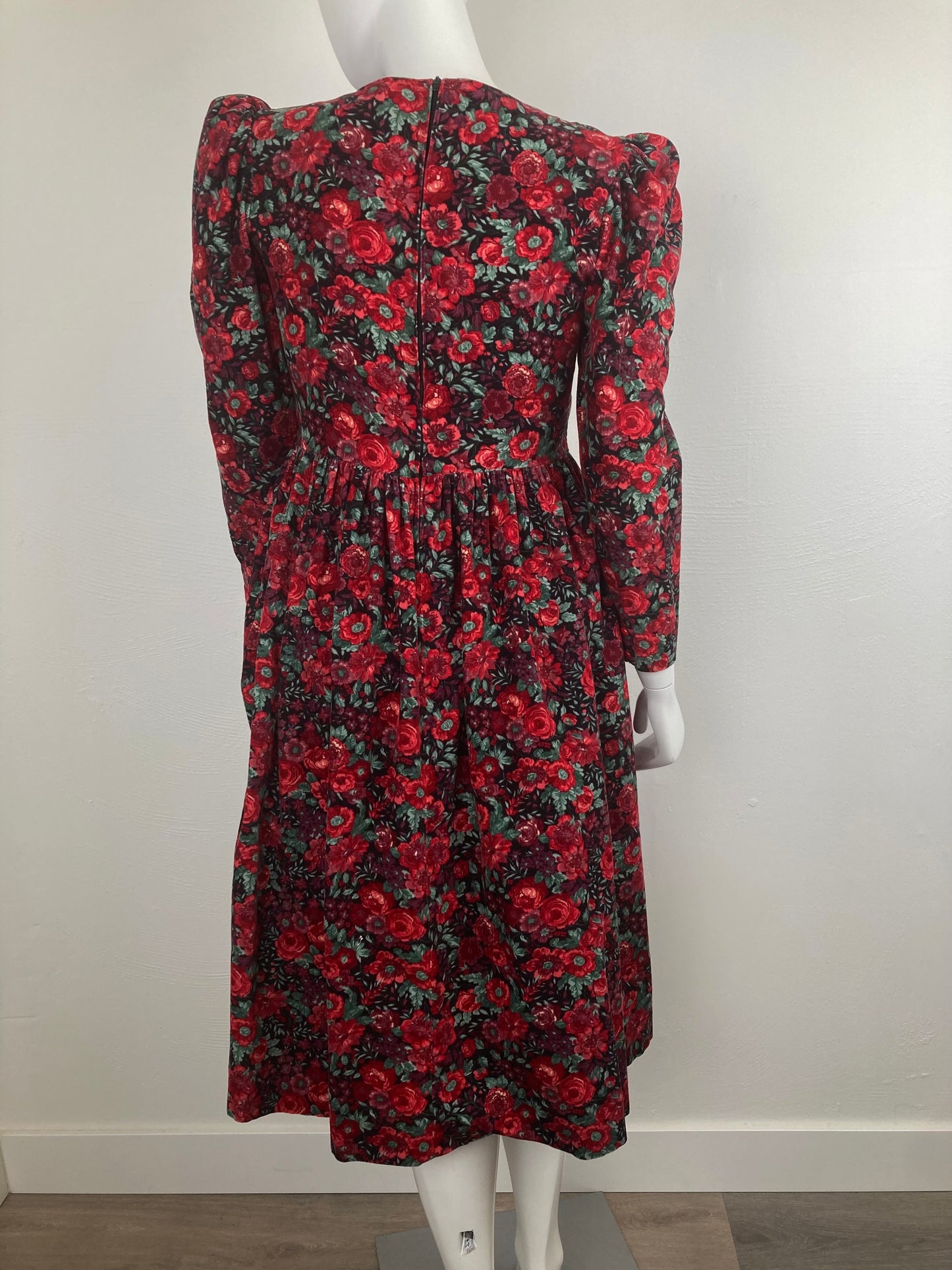 1980s Laura Ashley Printed Corduroy Dress, Size M (10)