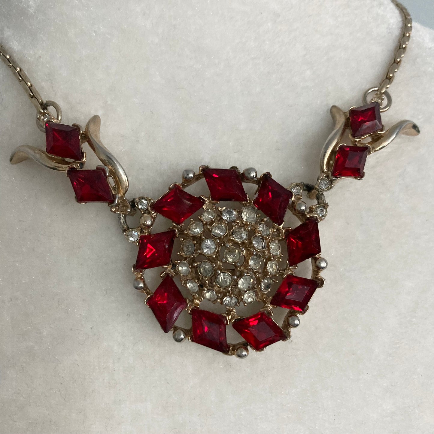 Crimson Red Rhinestone Choker, 1940/50s Red Choker.