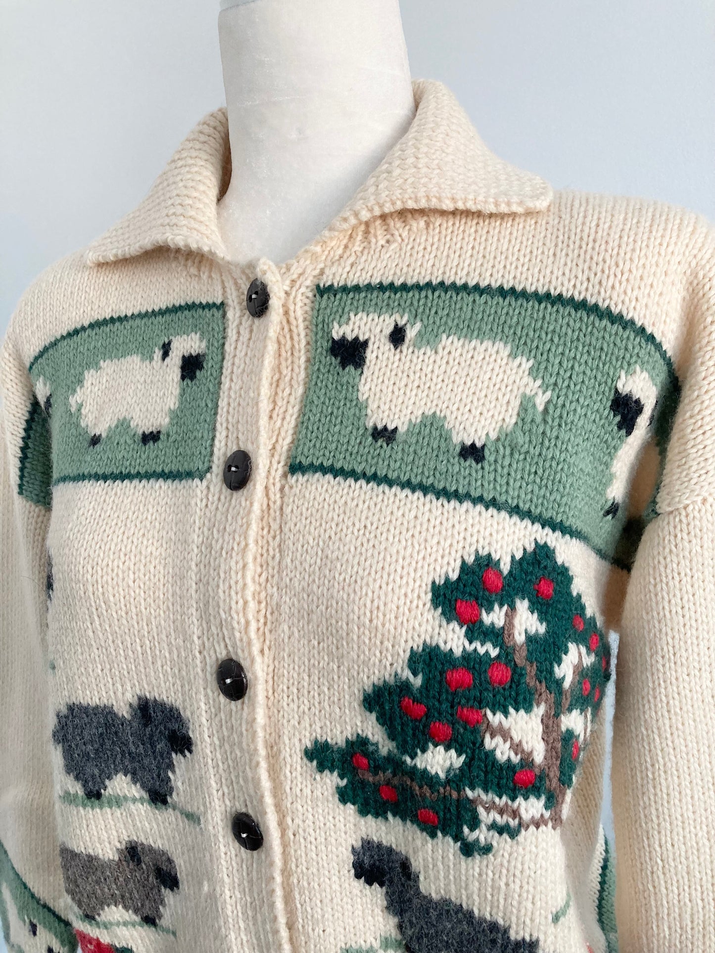 1980s Hand Knit Wool Country Core Cardigan, Size S