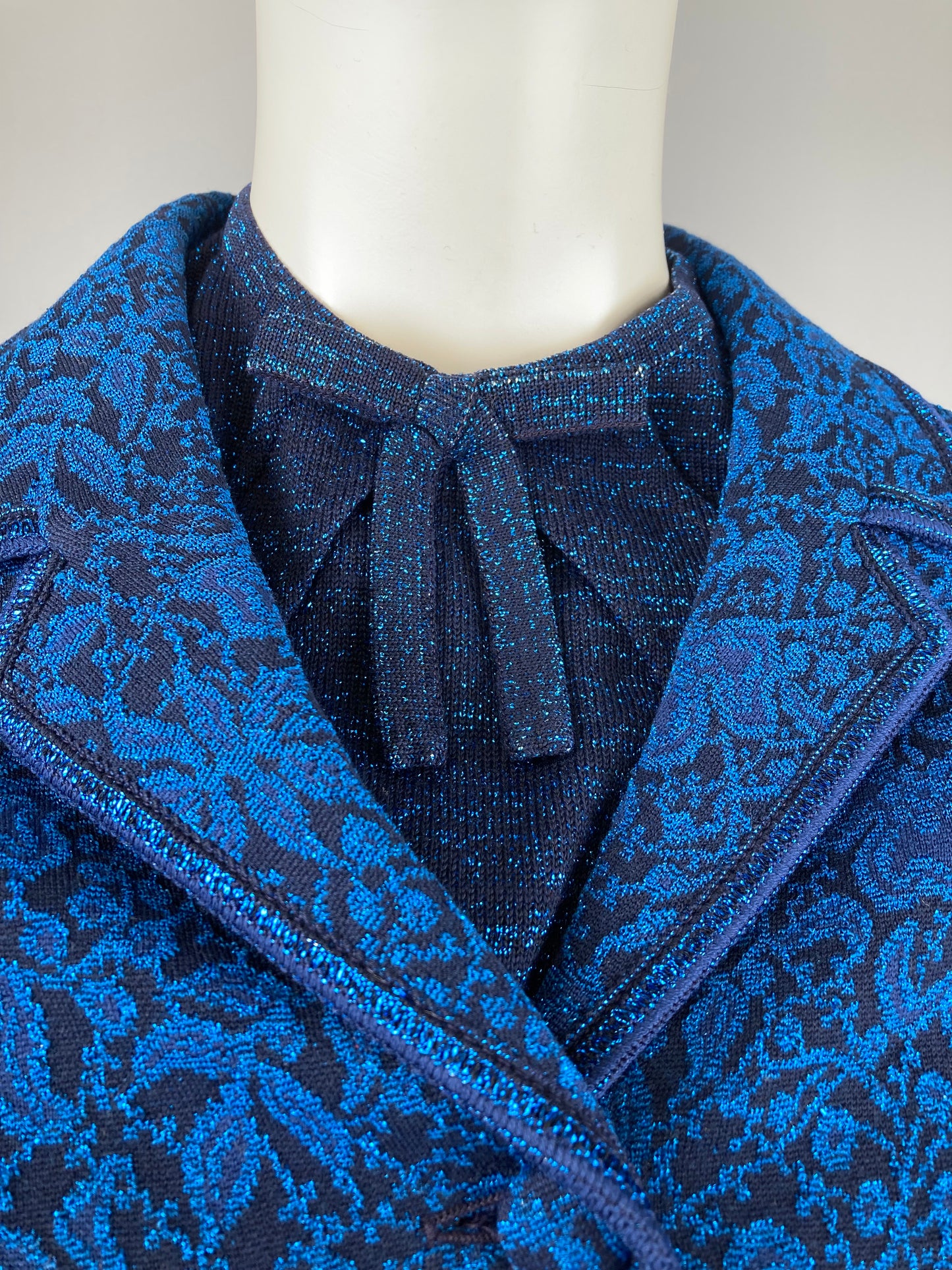 60s Wool Knit Jacket and Top, Tricosa Blue Metallic Jacket and Top Set, Size Small