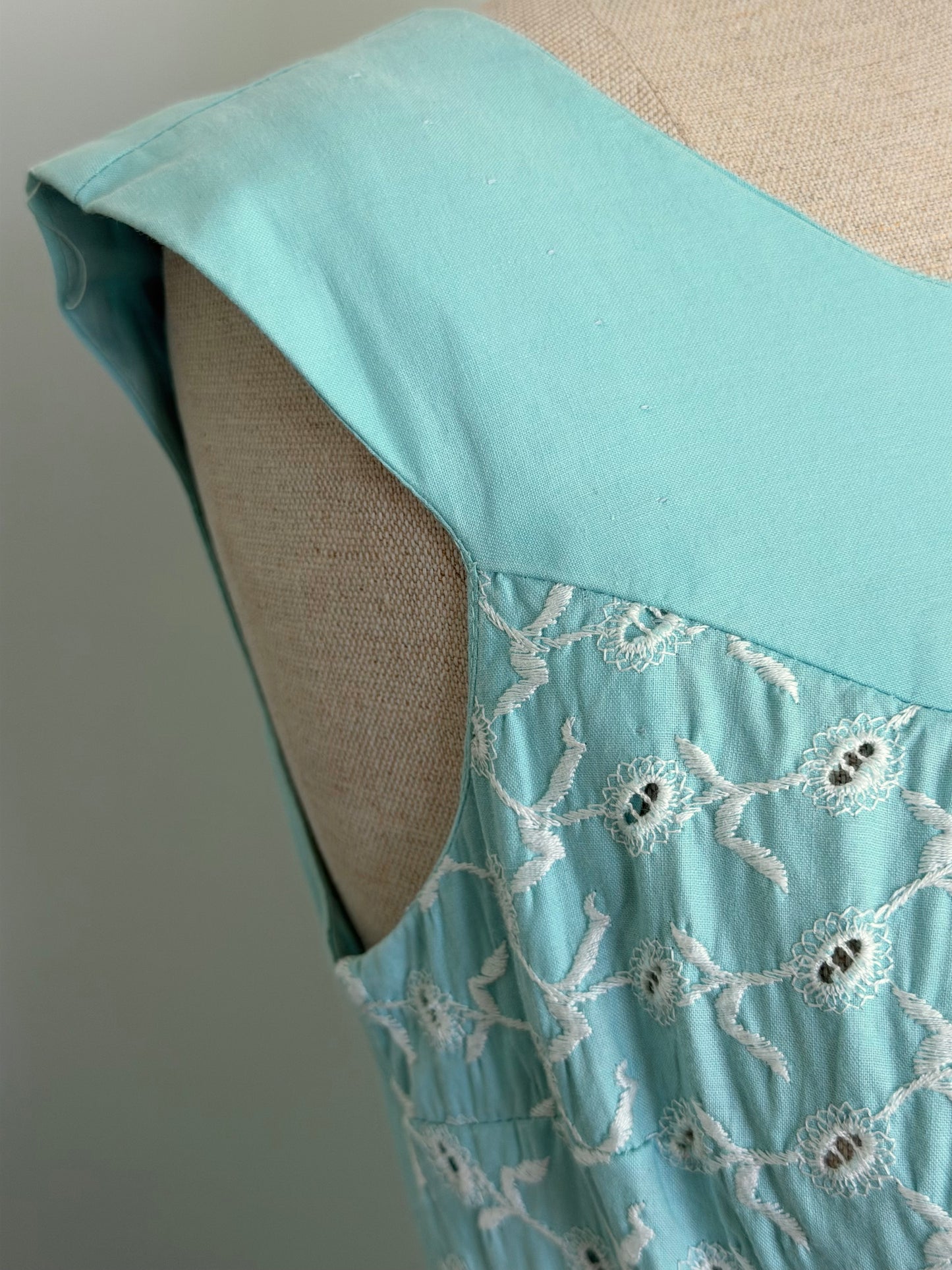 1950s Turquoise Teena Paige Summer Cotton Dress, Size XS