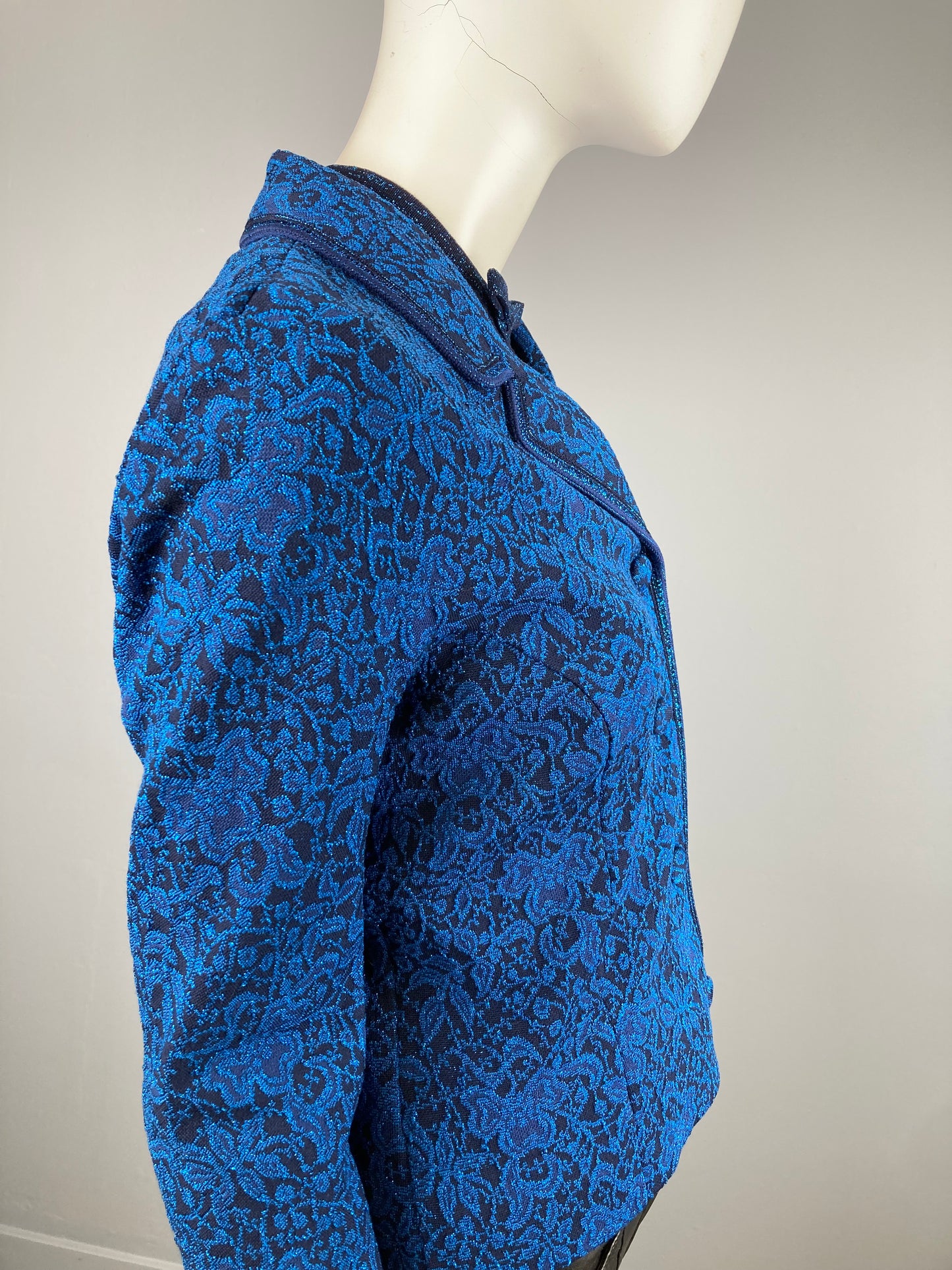 60s Wool Knit Jacket and Top, Tricosa Blue Metallic Jacket and Top Set, Size Small