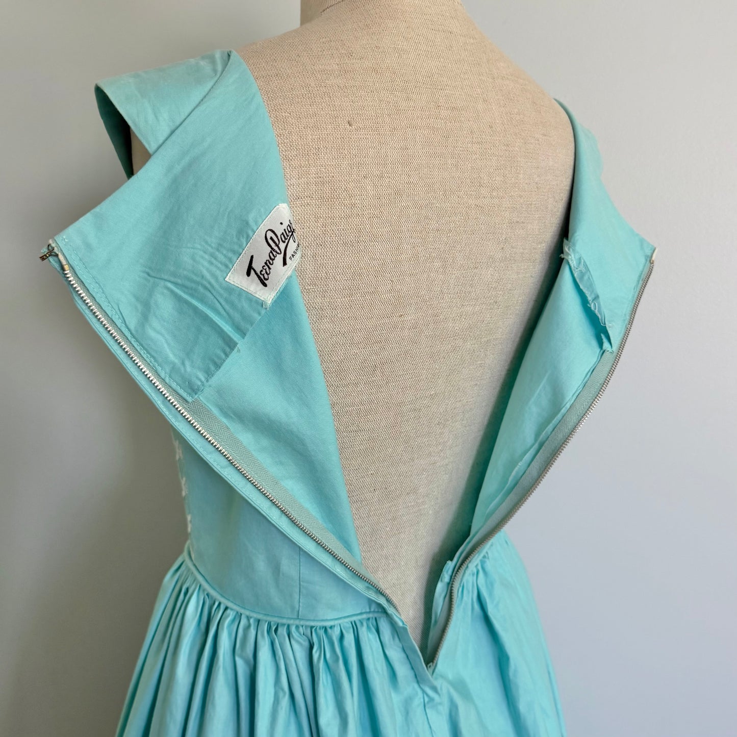 1950s Turquoise Teena Paige Summer Cotton Dress, Size XS