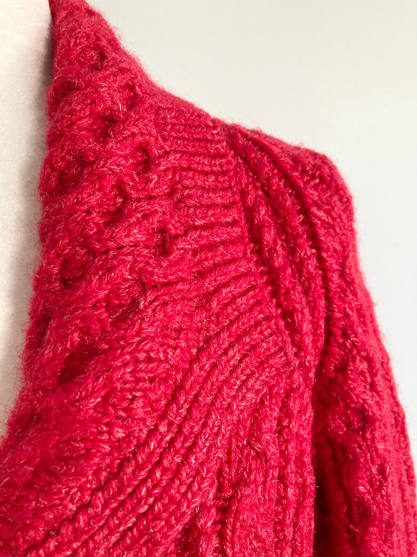 Vintage Hand Knit Red Tone Aran Cardigan, Size M/L
