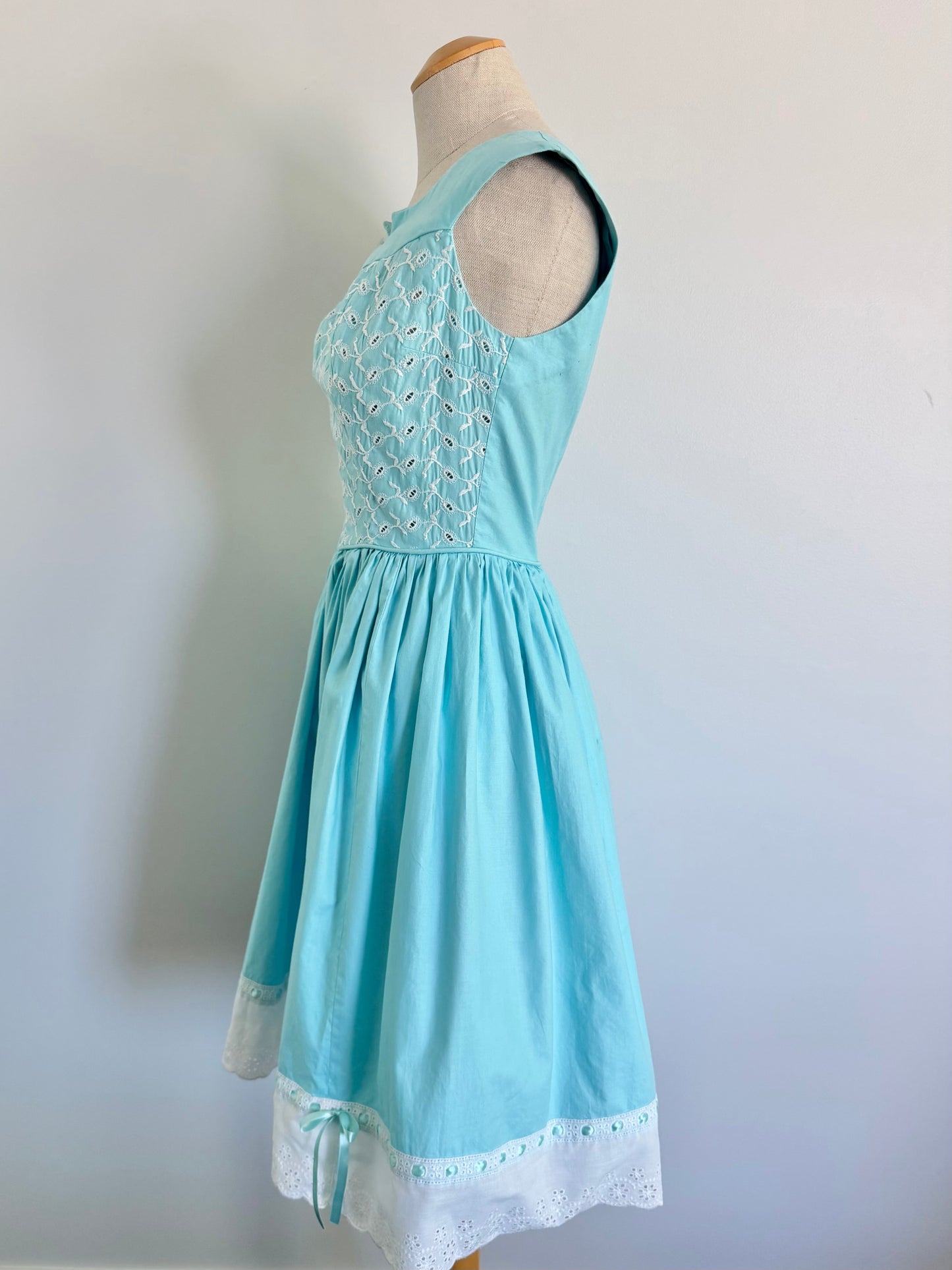 1950s Turquoise Teena Paige Summer Cotton Dress, Size XS