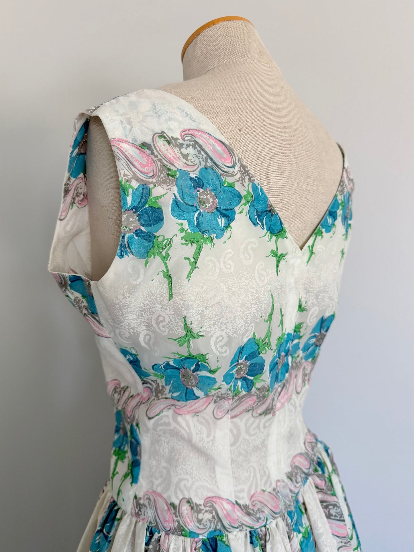 Midcentury Vintage Floral Dress • Pink & Turquoise Fit and Flare • 50s Rockabilly Crossover Sundress