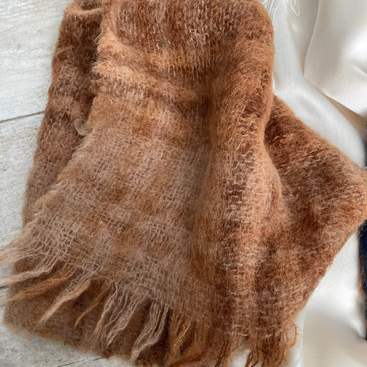 Vintage Scottish Mohair Shawl, Butterscotch and Cream