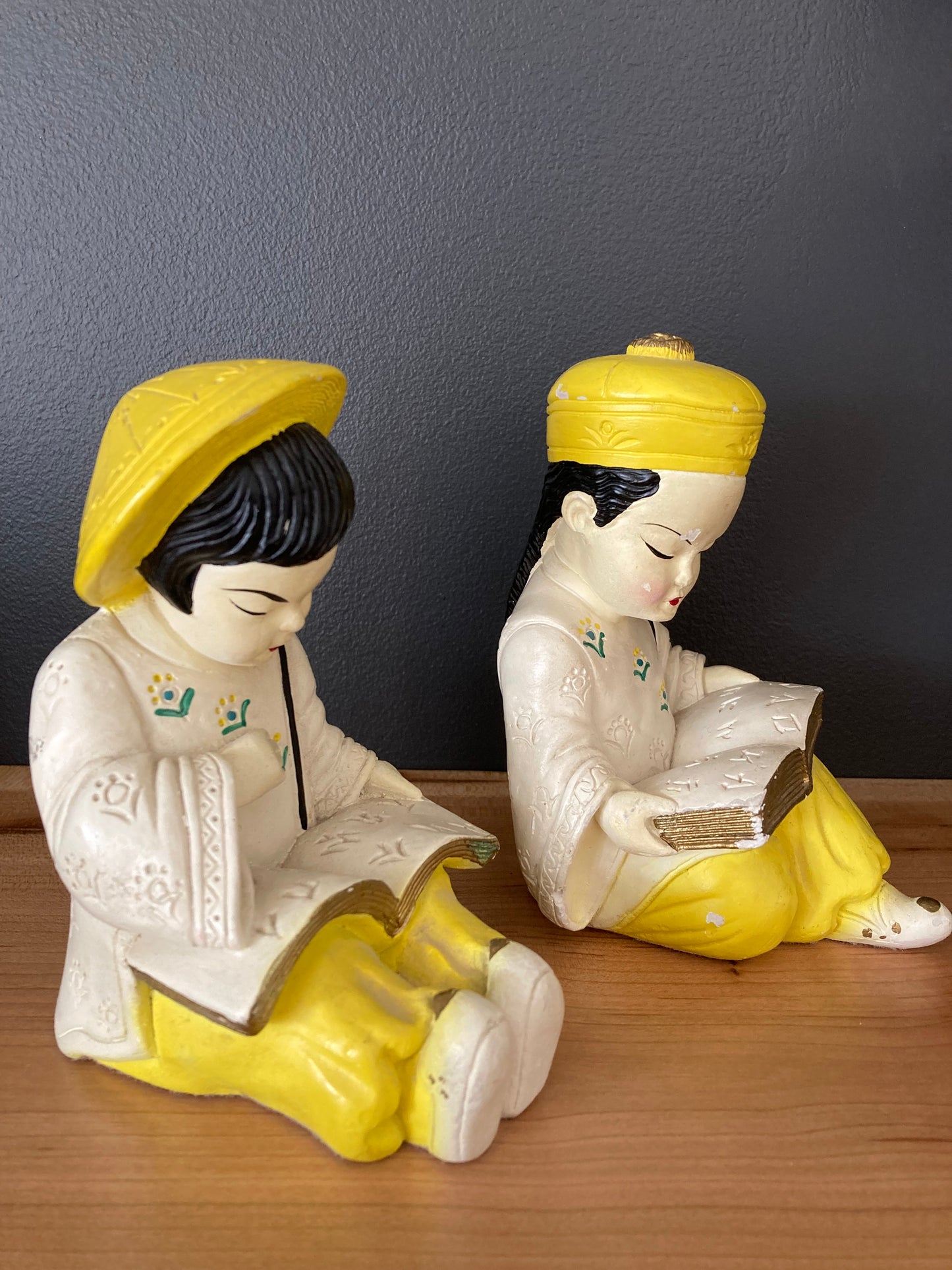 1940s Chalkware Bookends, Children Reading