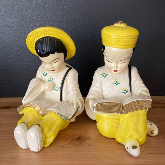 1940s Chalkware Bookends, Children Reading