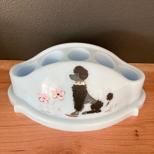 1950s Plastic Lipstick Holder with Poodle and Flowers by Shari