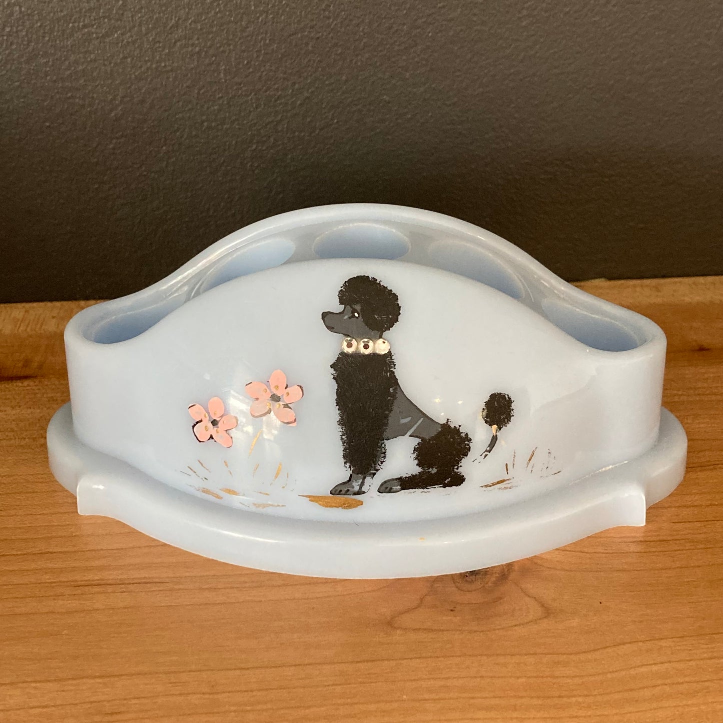 1950s Plastic Lipstick Holder with Poodle and Flowers by Shari