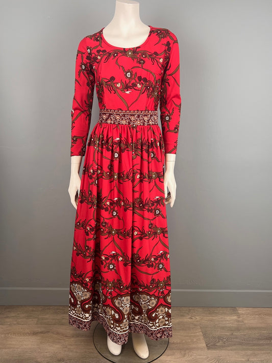 1960/70s Scoop Neck Boho Print Maxi, Size S