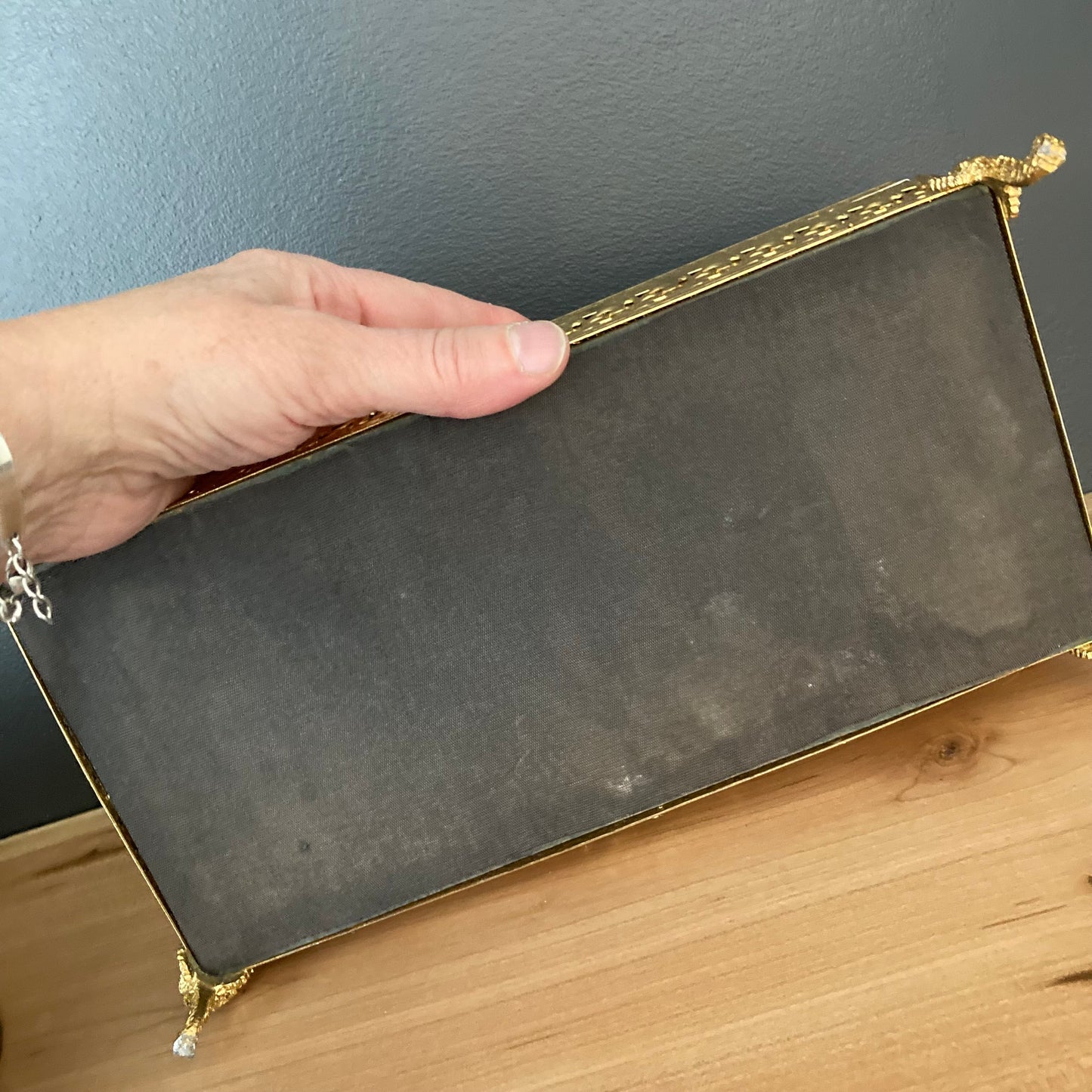 Vintage 1960s Gold Filigree Tissue Box Holder, Regency Style Tissue Box Holder