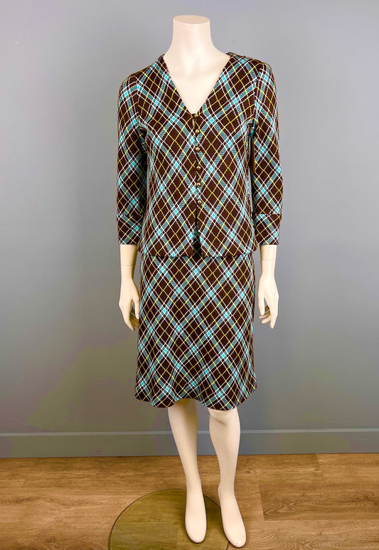 1970s Sweater Knit Skirt and jacket Set, Size S, Ladies Plaid Sweater Knit Suit