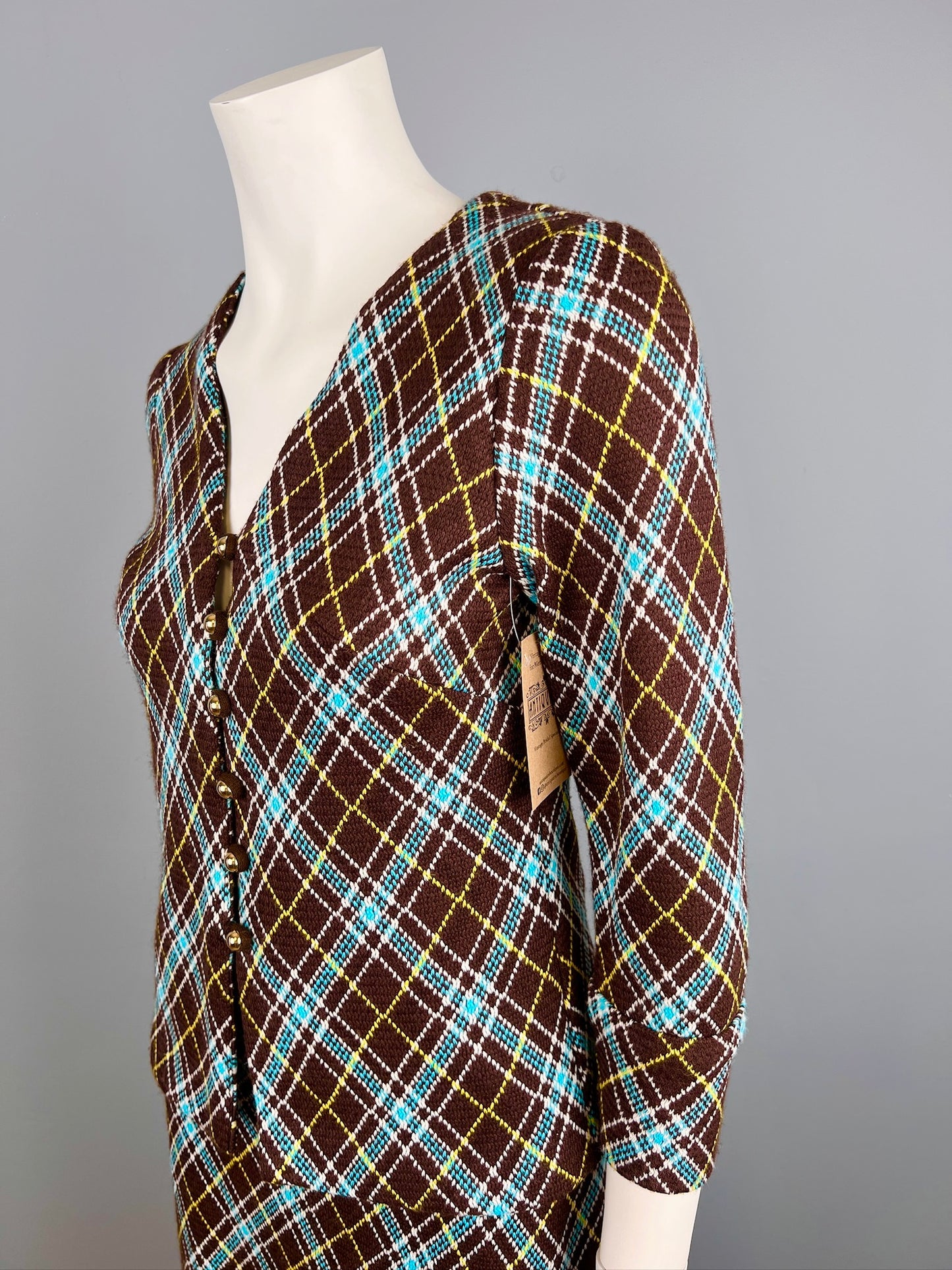 1970s Sweater Knit Skirt and jacket Set, Size S, Ladies Plaid Sweater Knit Suit