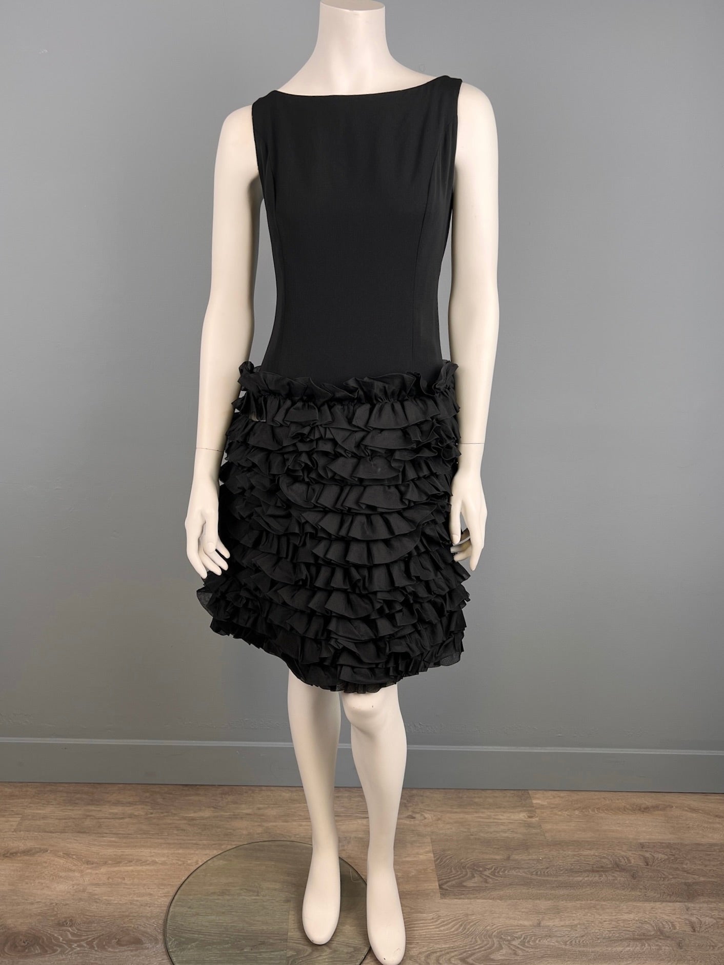 1960s Frilly Fitted Black Cocktail/Party Dress, Size S