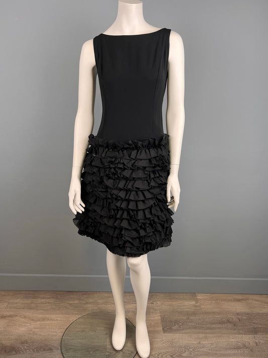 1960s Frilly Fitted Black Cocktail/Party Dress, Size S