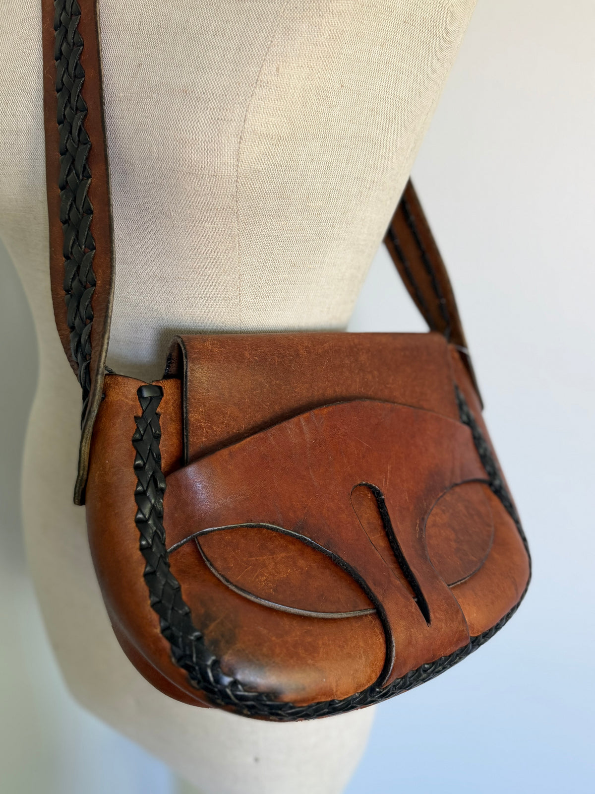 1970s Leather Boho Hippy Purse