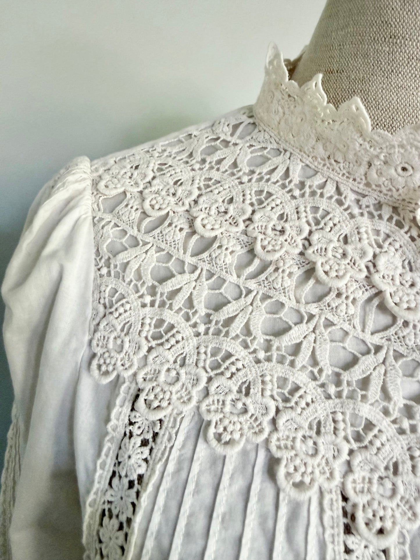 Vintage Style Lacy Cotton Blouse, Size M