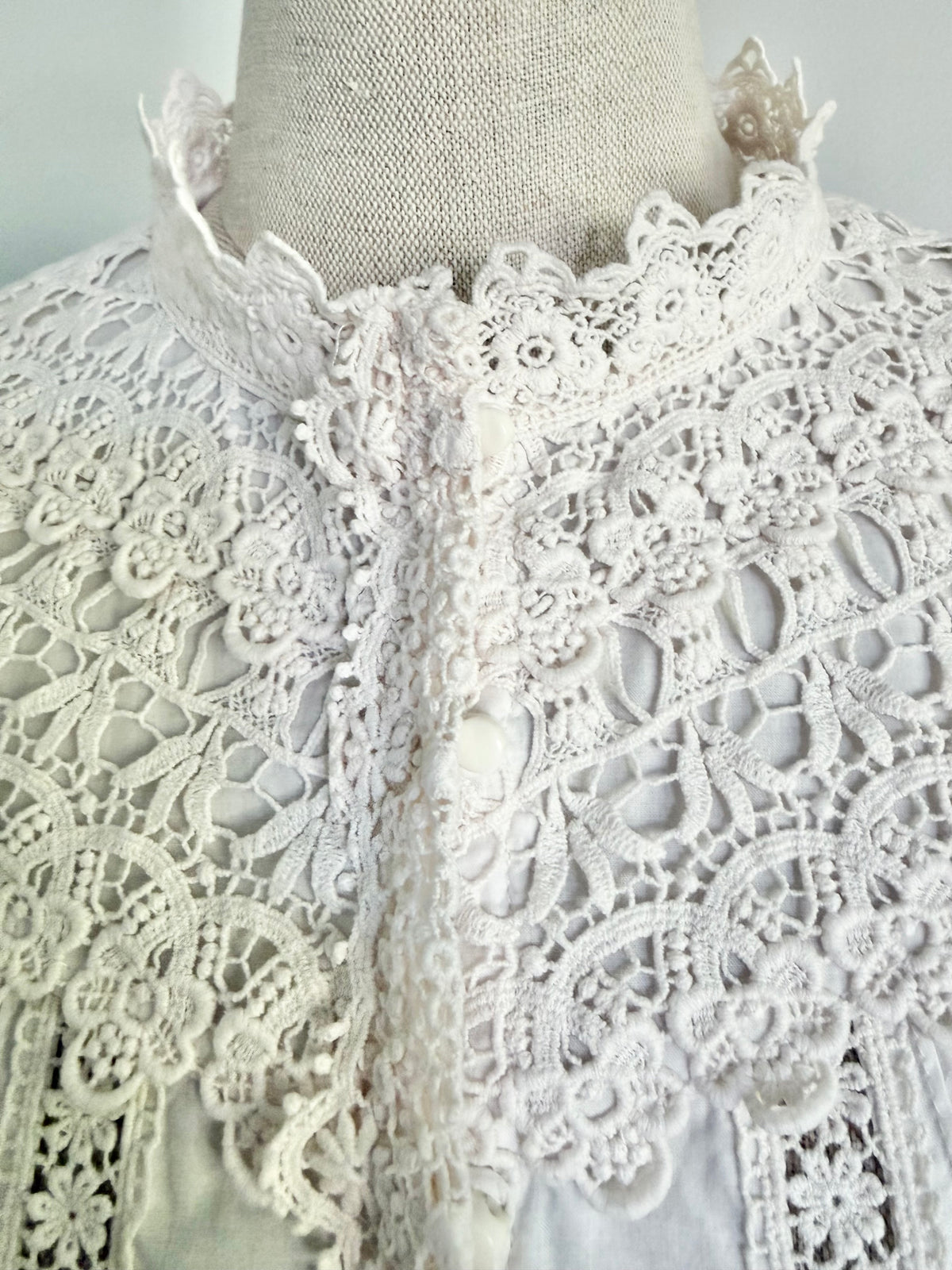Vintage Style Lacy Cotton Blouse, Size M