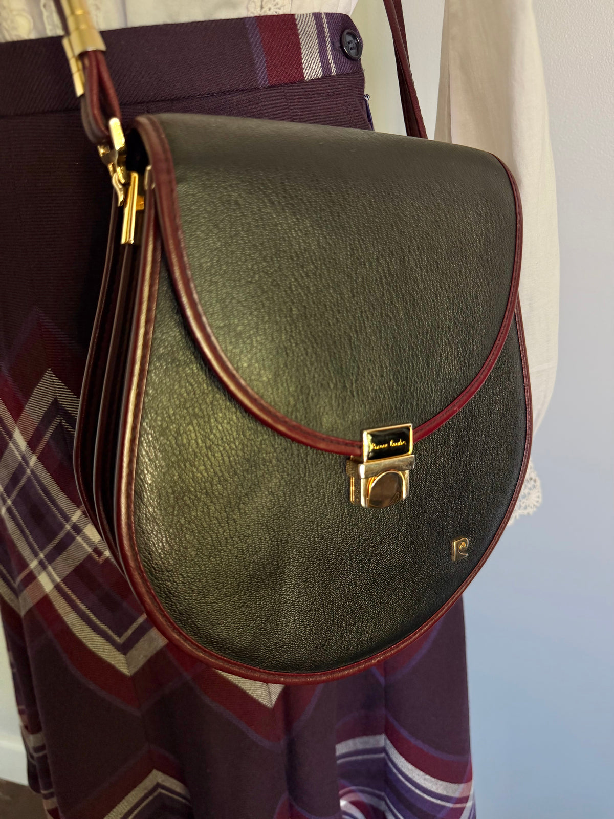 Vintage Pierre Cardin Leather Saddle Style Shoulder Bag