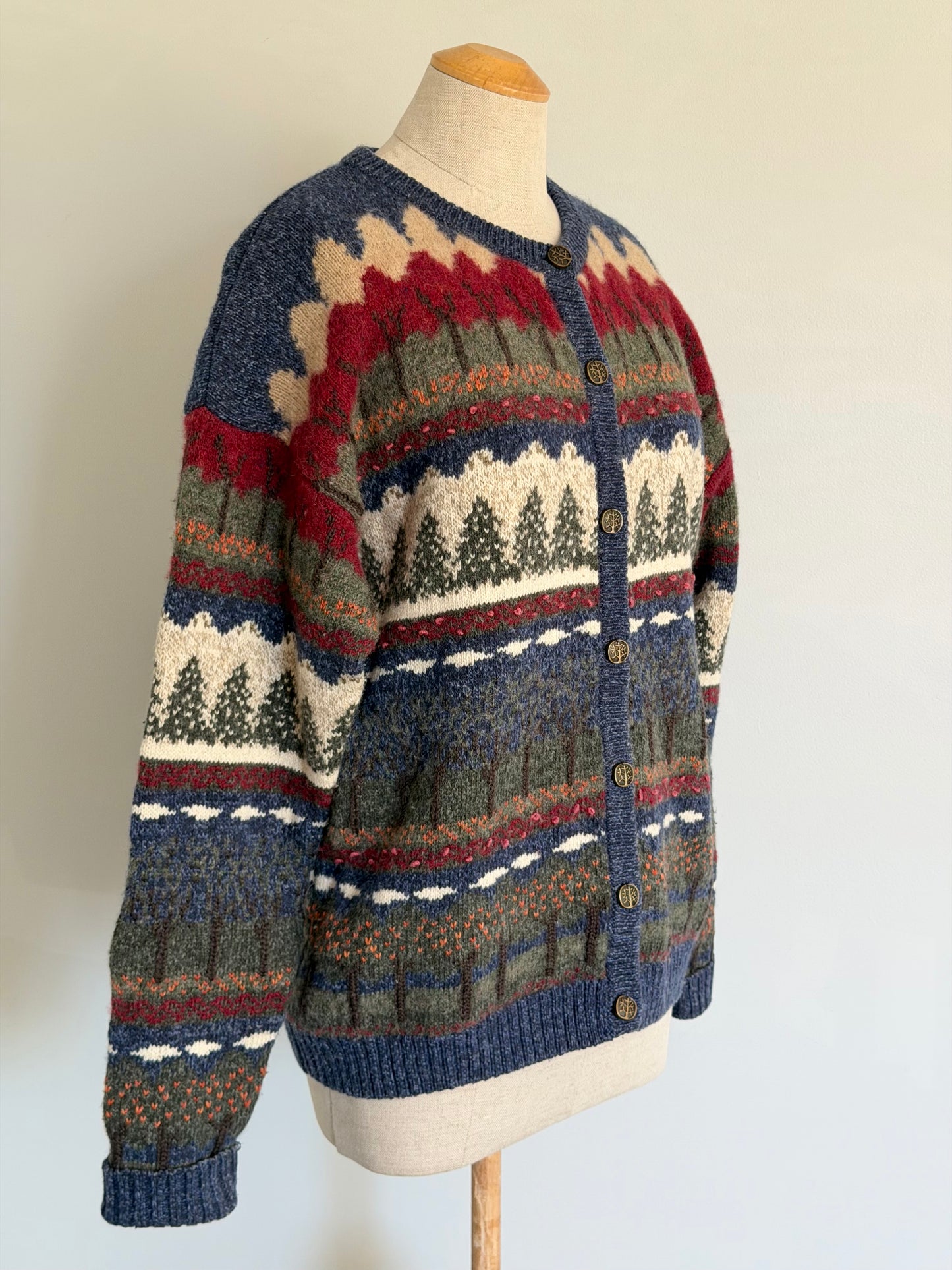 Vintage 1990s Country Tree Themed Cardigan, Size L