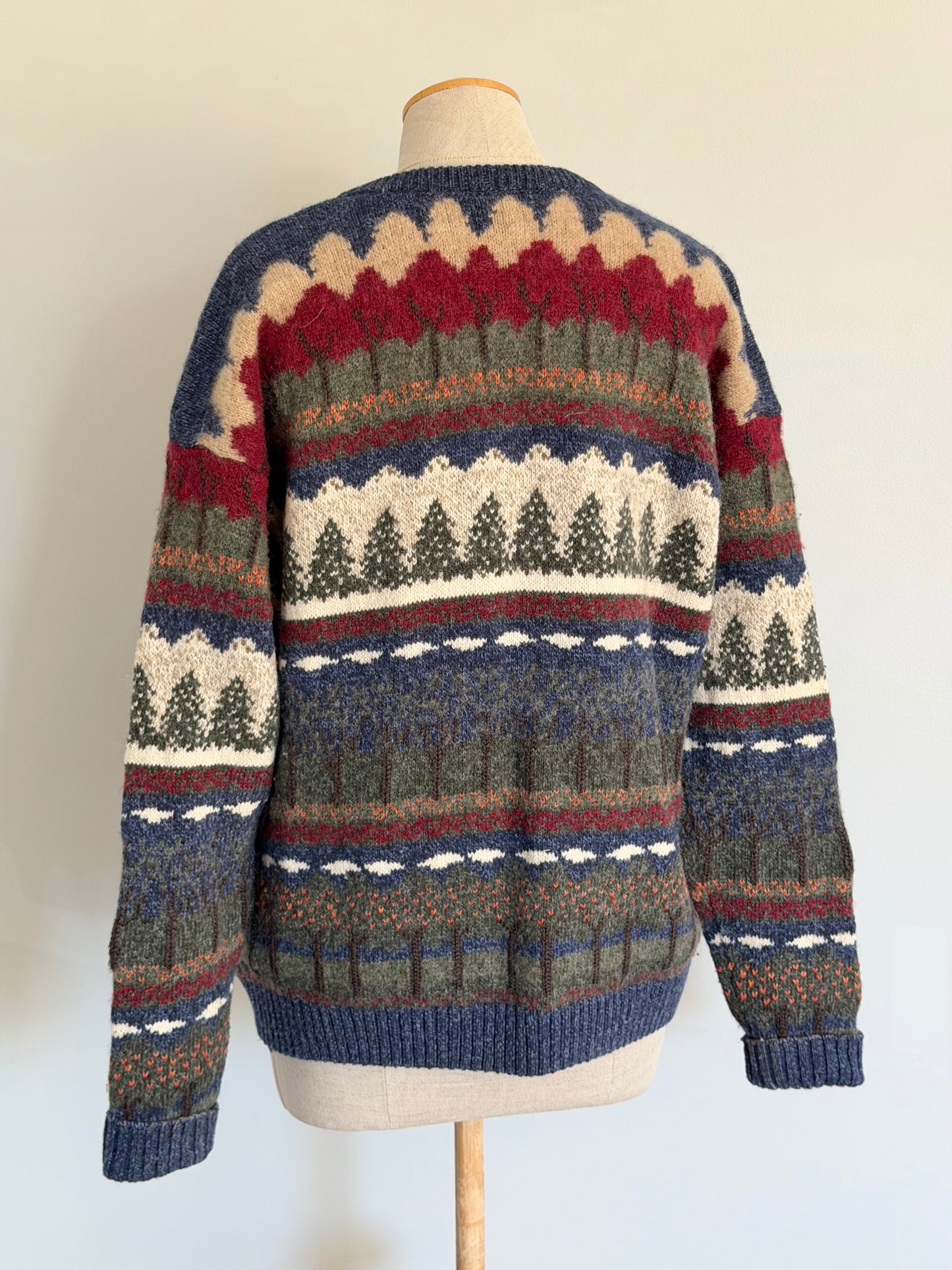 Vintage 1990s Country Tree Themed Cardigan, Size L
