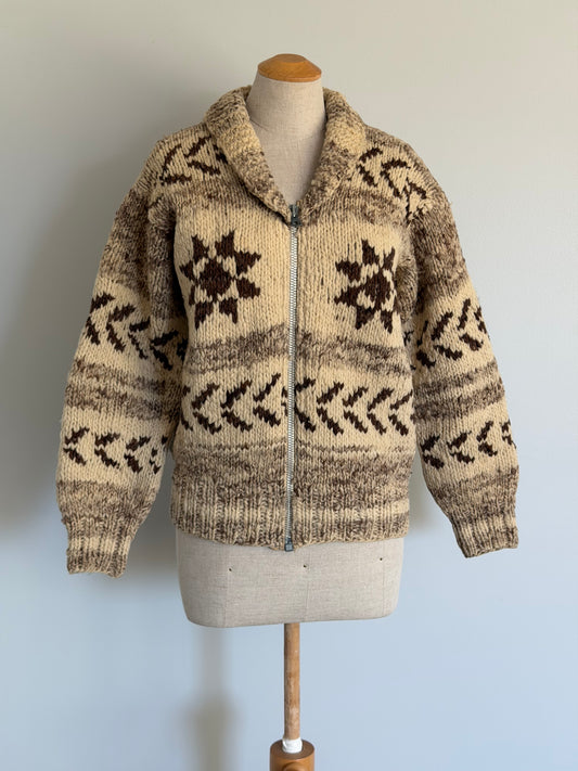 1970s Hand Spun Wool Cowichan Sweater, Size S/M