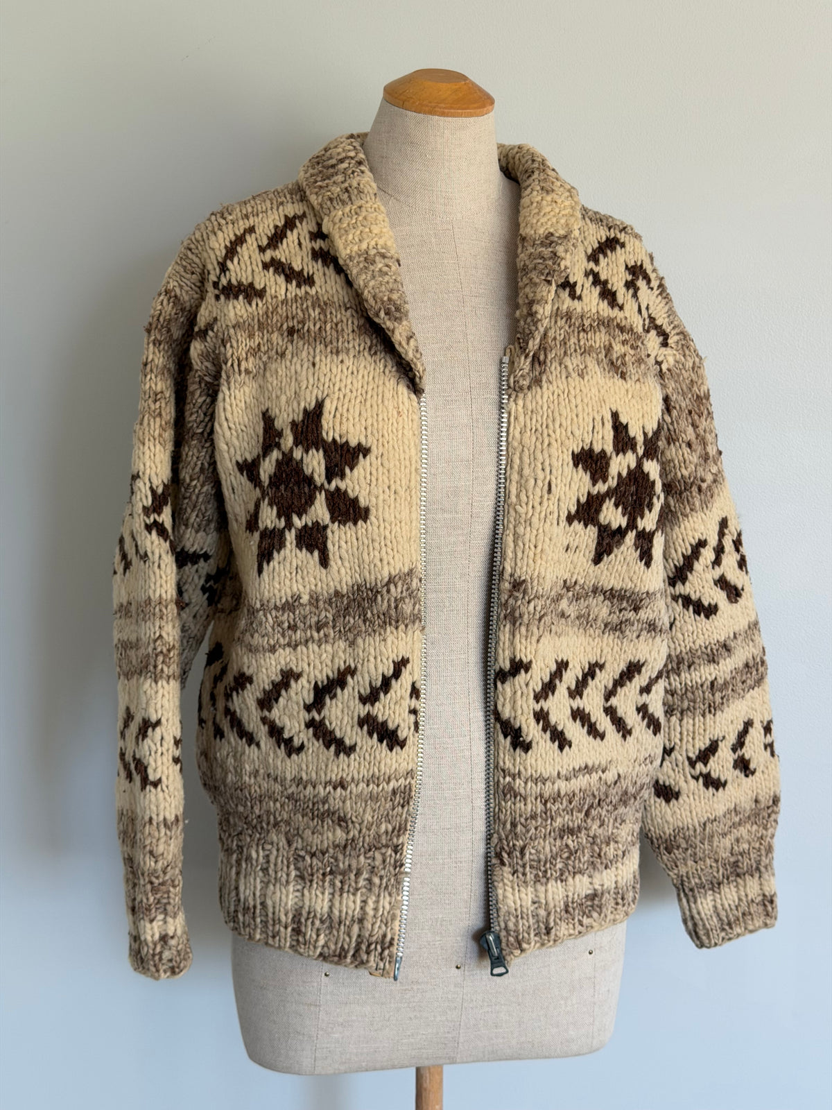 1970s Hand Spun Wool Cowichan Sweater, Size S/M