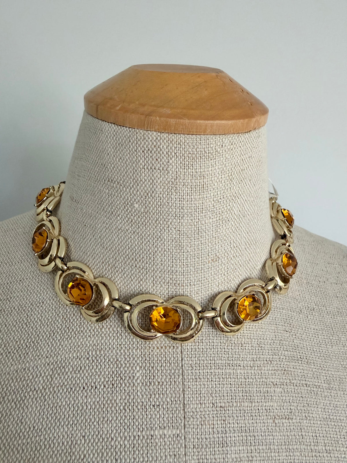 1960s Coro Adjustable Gold Choker with Big Amber Stones