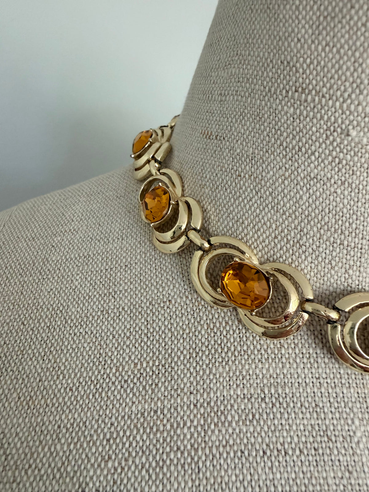 1960s Coro Adjustable Gold Choker with Big Amber Stones