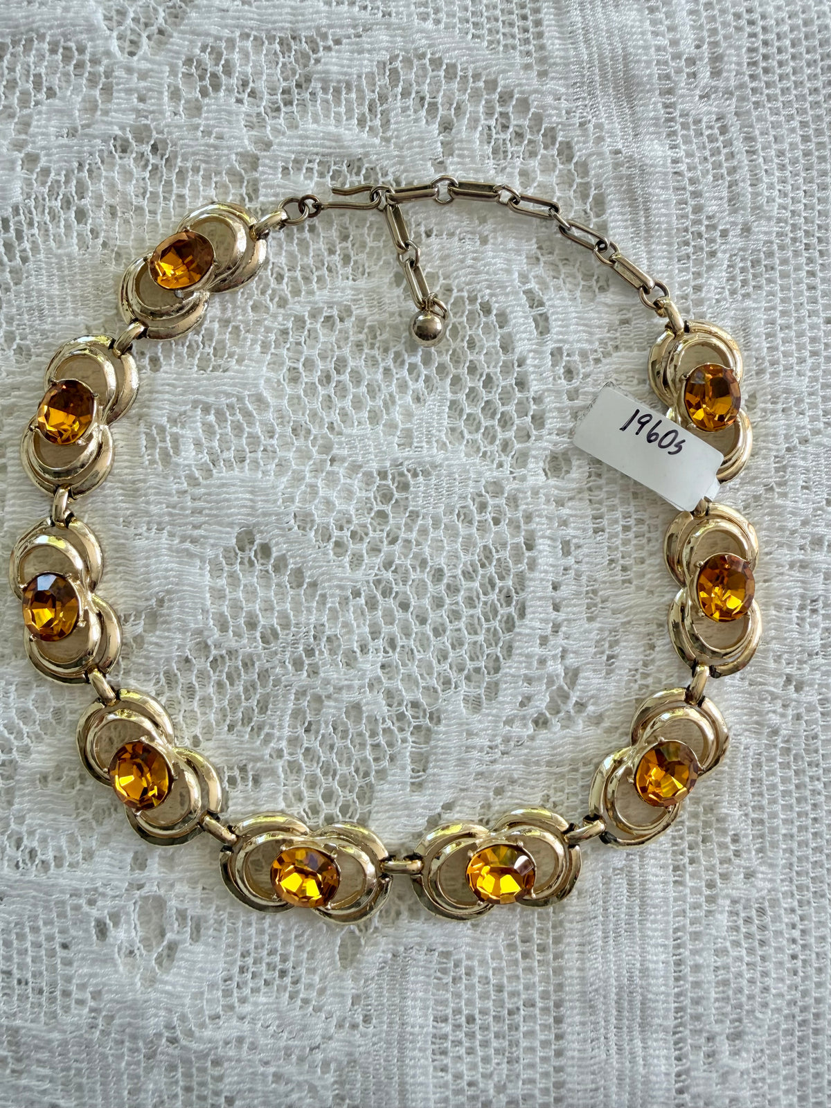 1960s Coro Adjustable Gold Choker with Big Amber Stones