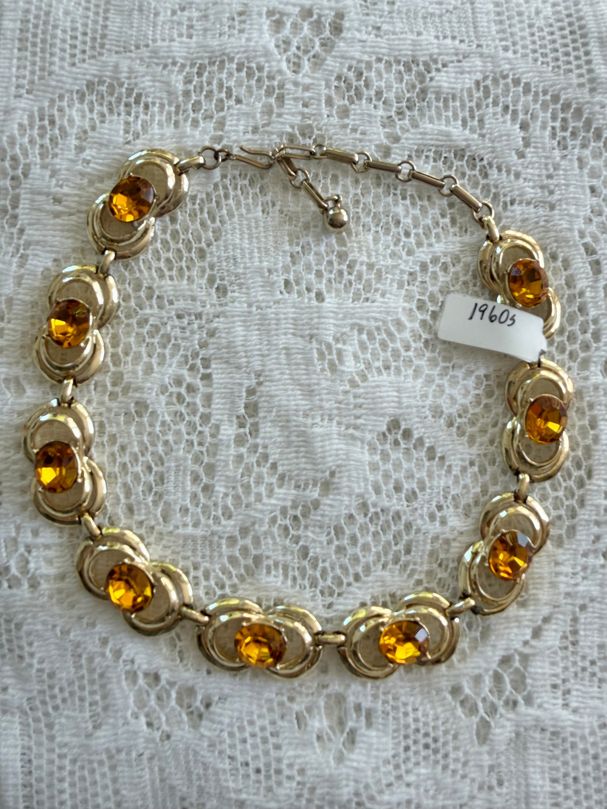 1960s Coro Adjustable Gold Choker with Big Amber Stones