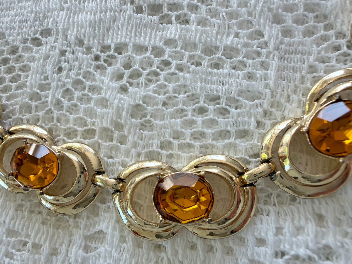 1960s Coro Adjustable Gold Choker with Big Amber Stones