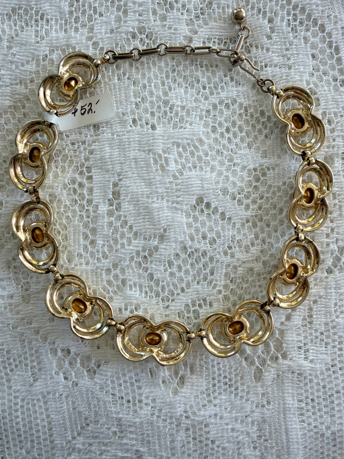 1960s Coro Adjustable Gold Choker with Big Amber Stones