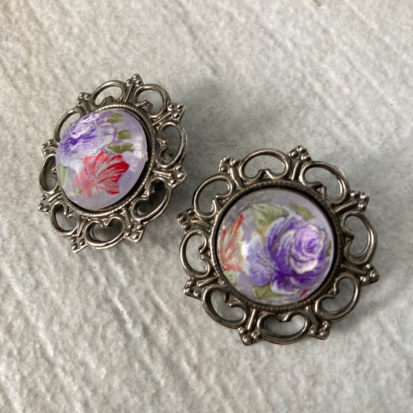 Filigree and Floral Clip Earrings, Large Delicate Clip Earrings