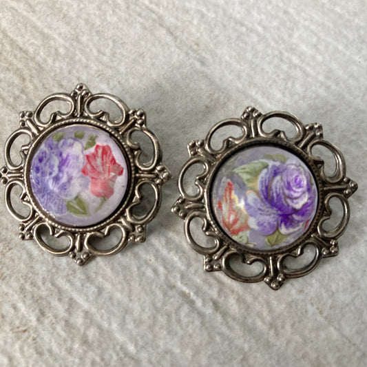 Filigree and Floral Clip Earrings, Large Delicate Clip Earrings