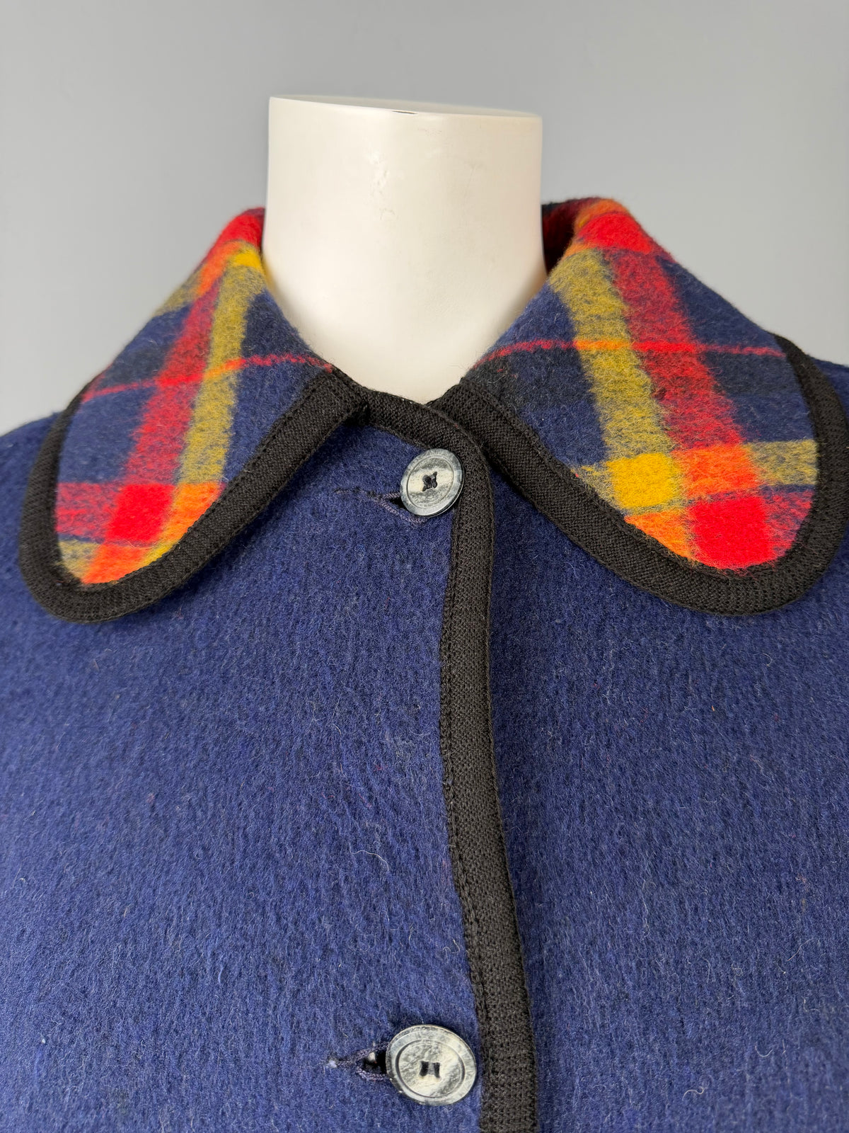 1960/70s Navy/Plaid Reversible Cape, Size M/L