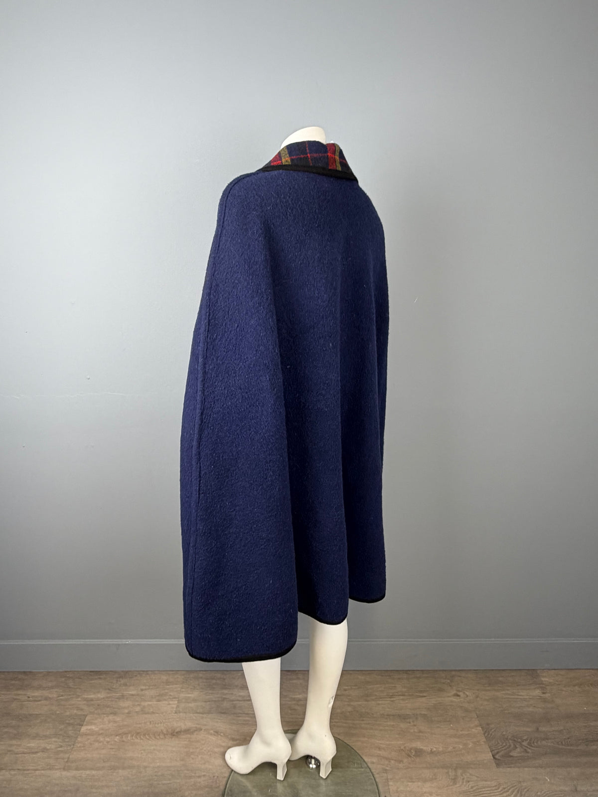 1960/70s Navy/Plaid Reversible Cape, Size M/L