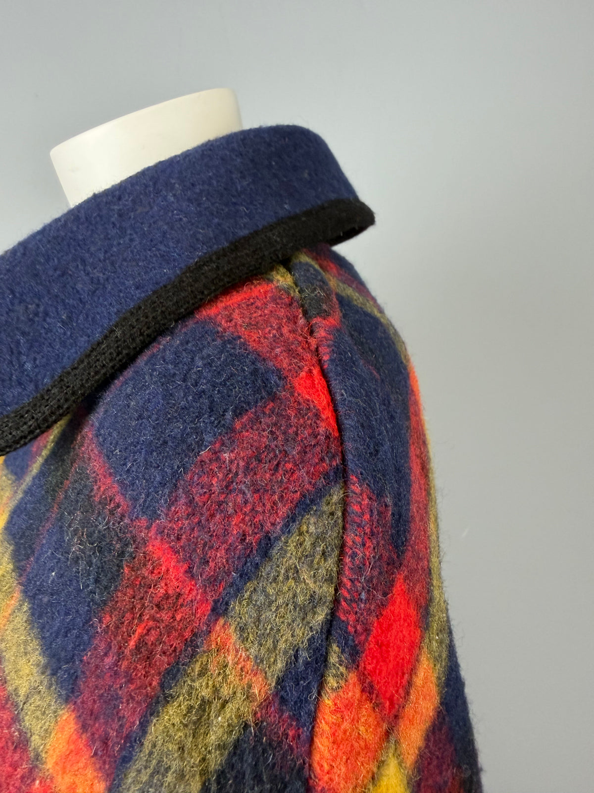 1960/70s Navy/Plaid Reversible Cape, Size M/L