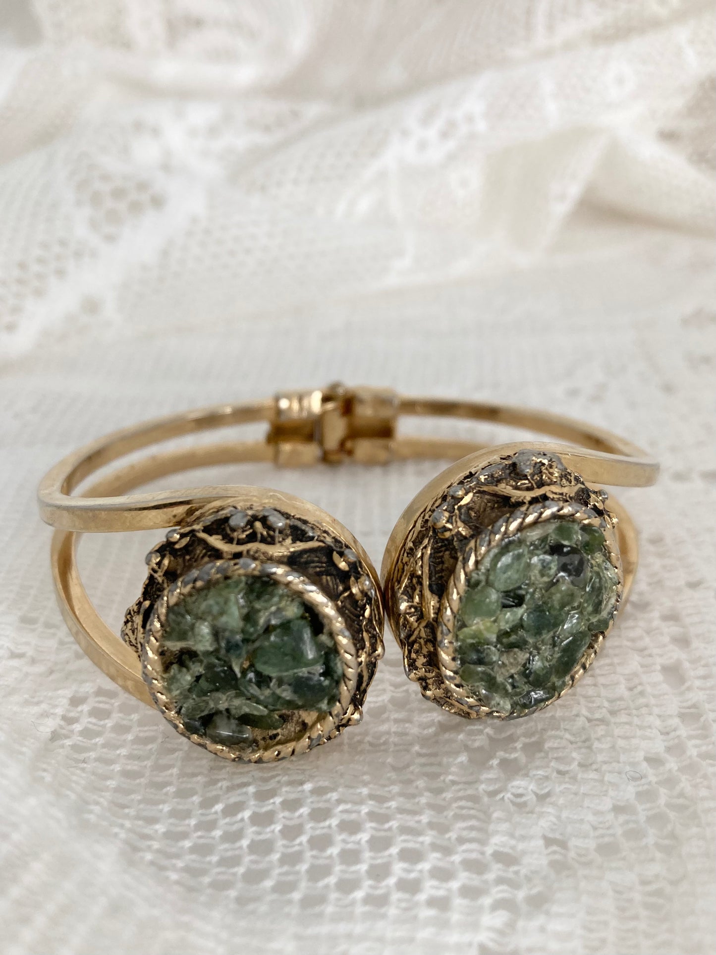 1970s Chipped Jade Clamper Bracelet