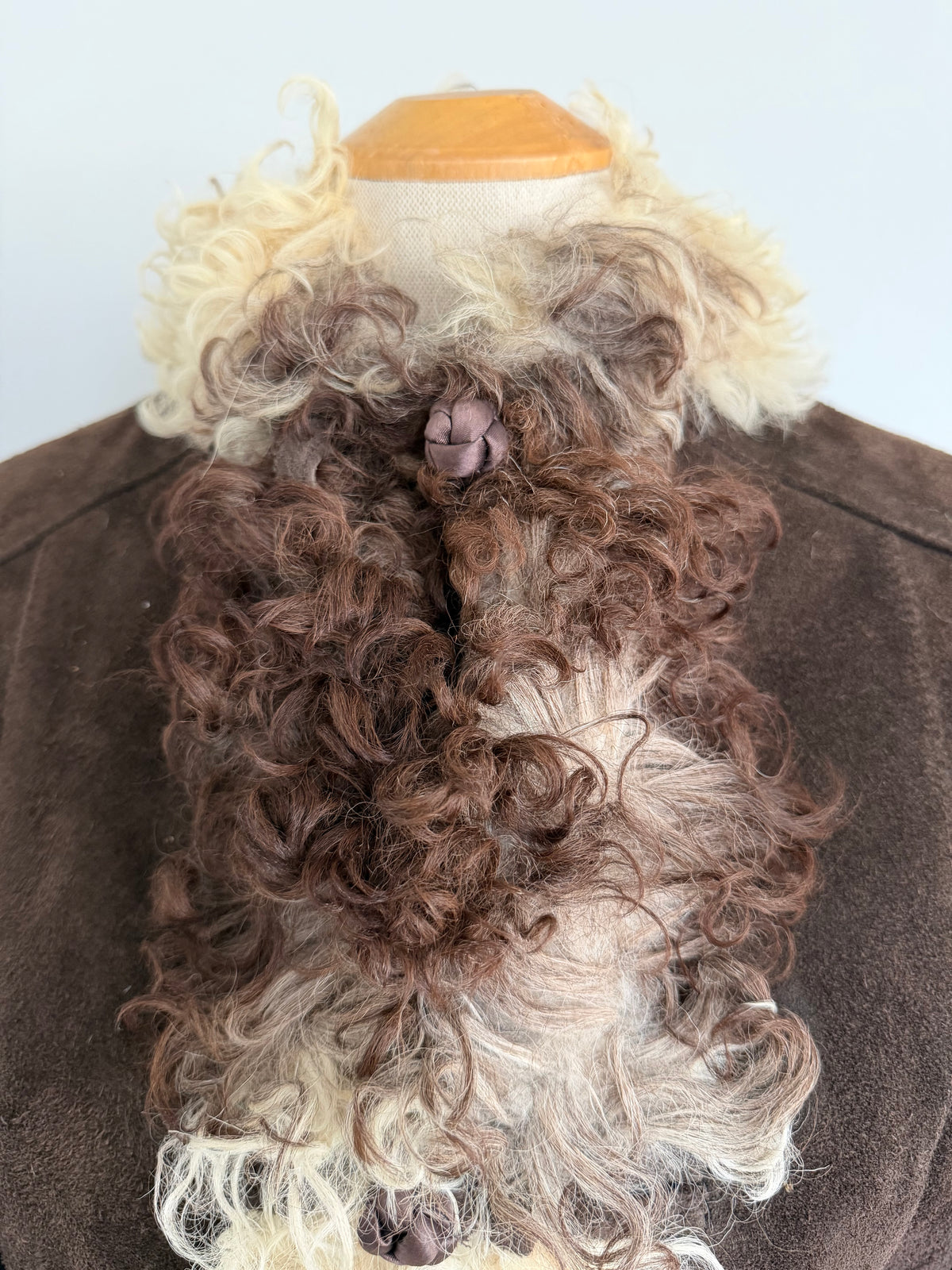 1960s or 70s Boho Suede Penny Lane Coat with Mongolian Lamb Trim, size S