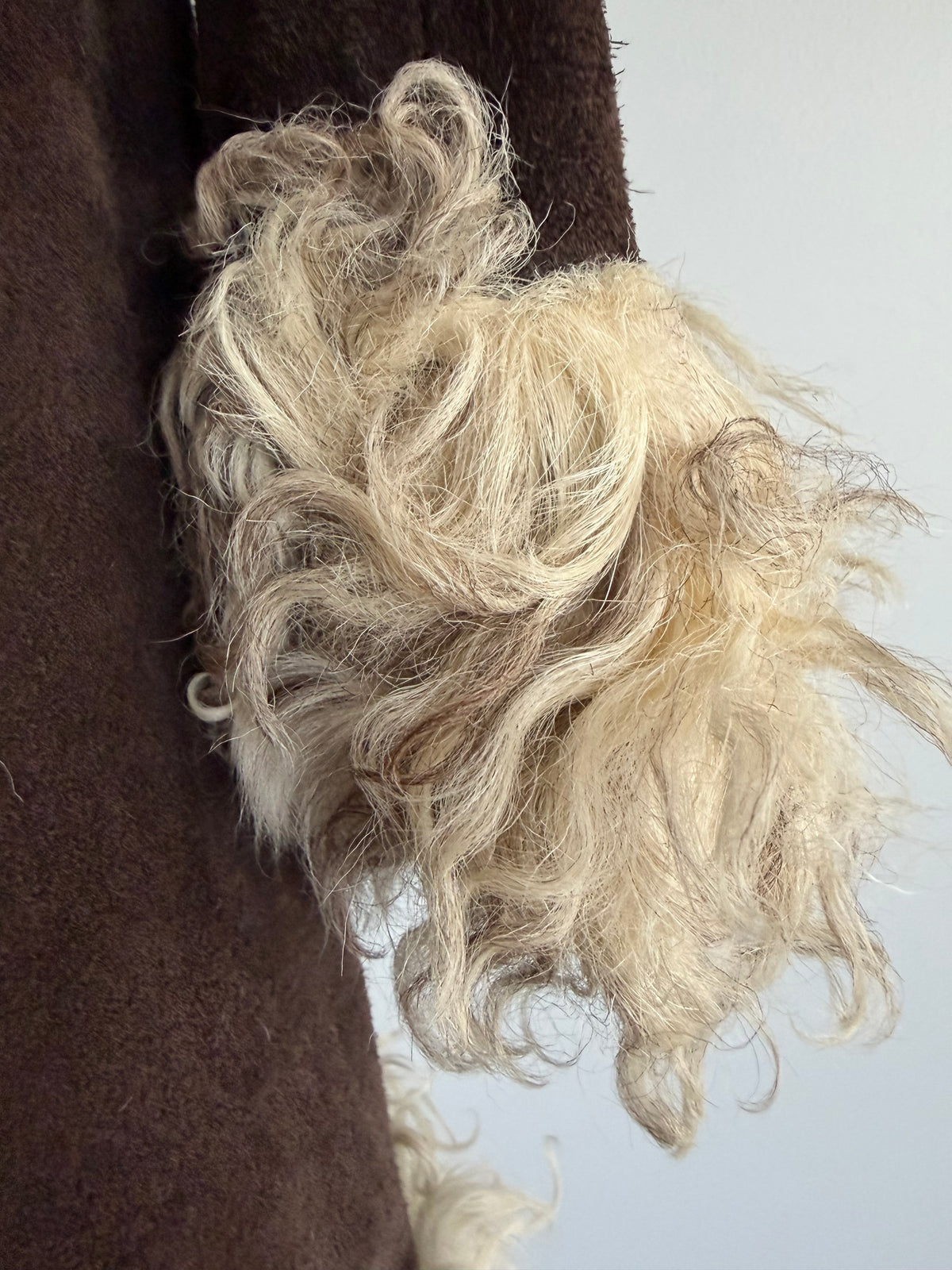 1960s or 70s Boho Suede Penny Lane Coat with Mongolian Lamb Trim, size S