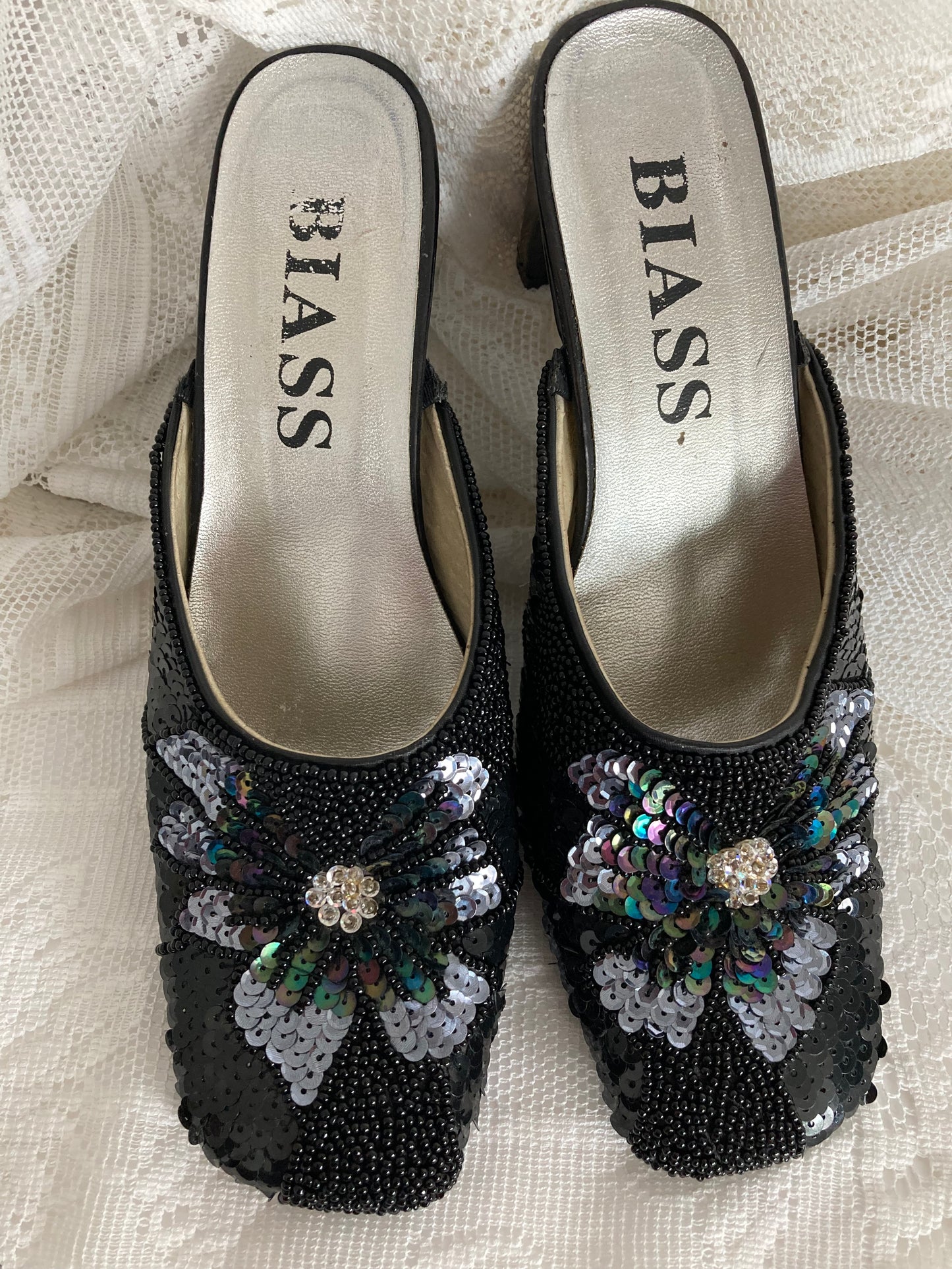 90s Black and Silver Evening Shoes, Size 37