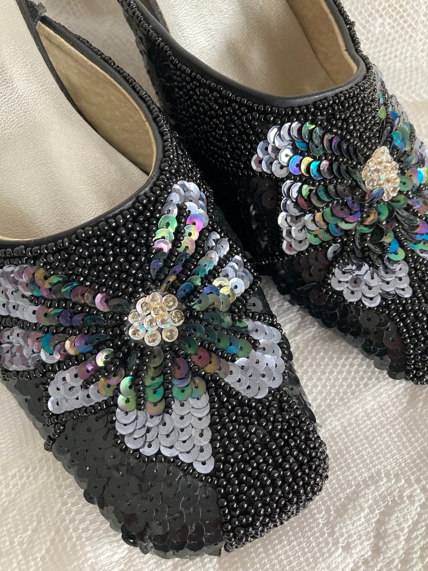 90s Black and Silver Evening Shoes, Size 37